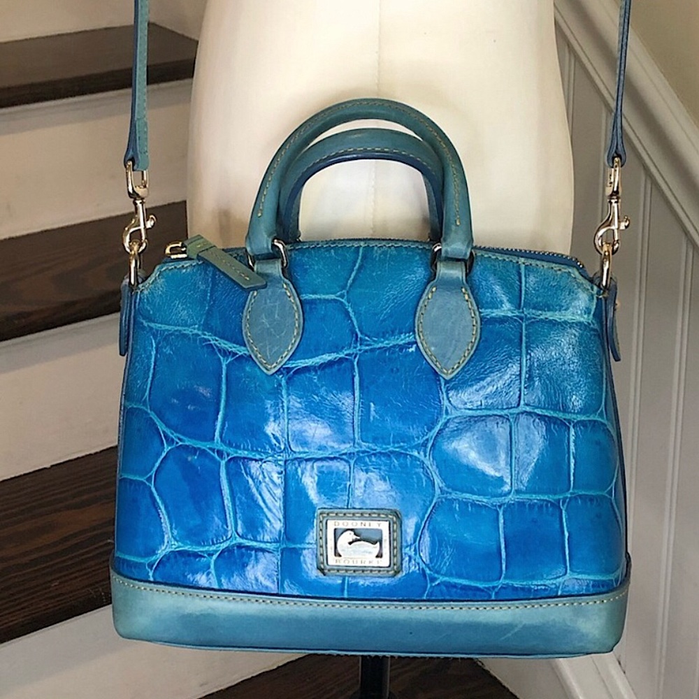 DOONEY BOURKE Electric Blue Croc Embossed Leather Top Handle Crossbody Bag
